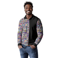 African Ndebele Art Patterns Long Sleeve Polo Shirt Black Half Style