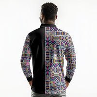 African Ndebele Art Patterns Long Sleeve Polo Shirt Black Half Style