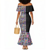 African Ndebele Art Patterns Mermaid Dress Black Half Style