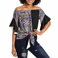 African Ndebele Art Patterns Off Shoulder Wrap Waist Top Black Half Style