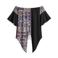 African Ndebele Art Patterns Off Shoulder Wrap Waist Top Black Half Style