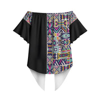 African Ndebele Art Patterns Off Shoulder Wrap Waist Top Black Half Style