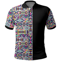 African Ndebele Art Patterns Polo Shirt Black Half Style