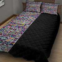 African Ndebele Art Patterns Quilt Bed Set Black Half Style