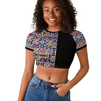 African Ndebele Art Patterns Raglan Cropped T shirt Black Half Style