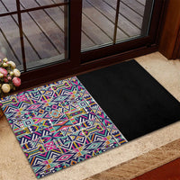 African Ndebele Art Patterns Rubber Doormat Black Half Style