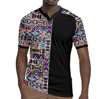 African Ndebele Art Patterns Rugby Jersey Black Half Style