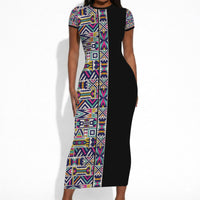 African Ndebele Art Patterns Short Sleeve Bodycon Dress Black Half Style