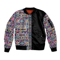 African Ndebele Art Patterns Sleeve Zip Bomber Jacket Black Half Style