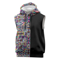 African Ndebele Art Patterns Sleeveless Hoodie Black Half Style