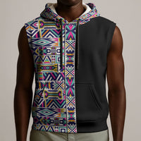 African Ndebele Art Patterns Sleeveless Hoodie Black Half Style