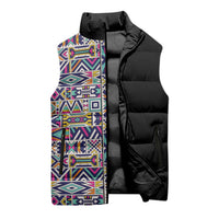 African Ndebele Art Patterns Sleeveless Puffer Jacket Black Half Style
