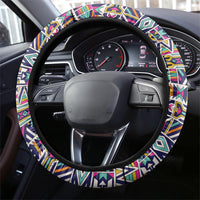 African Ndebele Art Patterns Steering Wheel Cover Black Half Style