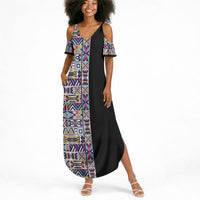 African Ndebele Art Patterns Summer Maxi Dress Black Half Style