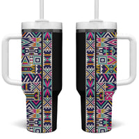 African Ndebele Art Patterns Tumbler With Handle Black Half Style