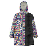 African Ndebele Art Patterns Wearable Blanket Hoodie Black Half Style