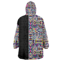 African Ndebele Art Patterns Wearable Blanket Hoodie Black Half Style