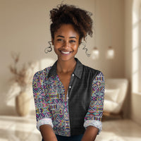 African Ndebele Art Patterns Women Casual Shirt Black Half Style