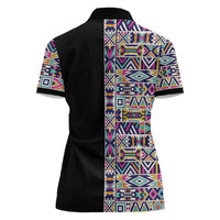 African Ndebele Art Patterns Women Polo Shirt Black Half Style