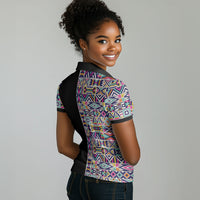 African Ndebele Art Patterns Women Polo Shirt Black Half Style