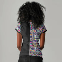 African Ndebele Art Patterns Women V-Neck T-Shirt Black Half Style