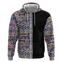African Ndebele Art Patterns Zip Hoodie Black Half Style