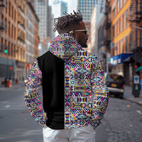 African Ndebele Art Patterns Zip Hoodie Black Half Style