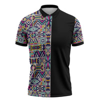 African Ndebele Art Patterns Zipper Polo Shirt Black Half Style