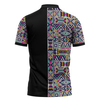 African Ndebele Art Patterns Zipper Polo Shirt Black Half Style