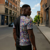 African Ndebele Art Patterns Zipper Polo Shirt Black Half Style