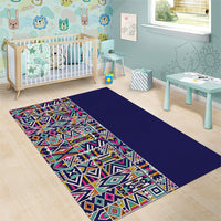 African Ndebele Art Patterns Area Rug Navy Blue Half Style