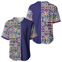 African Ndebele Art Patterns Baseball Jersey Navy Blue Half Style
