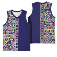 African Ndebele Art Patterns Basketball Jersey Navy Blue Half Style