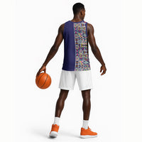 African Ndebele Art Patterns Basketball Jersey Navy Blue Half Style