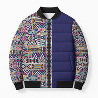 African Ndebele Art Patterns Bomber Puffer Jacket Navy Blue Half Style