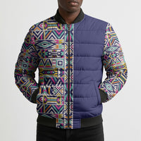 African Ndebele Art Patterns Bomber Puffer Jacket Navy Blue Half Style