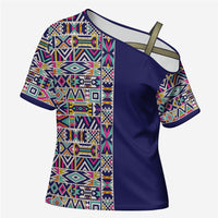 African Ndebele Art Patterns Cross Shoulder Shirt Navy Blue Half Style