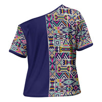 African Ndebele Art Patterns Cross Shoulder Shirt Navy Blue Half Style