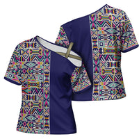 African Ndebele Art Patterns Cross Shoulder Shirt Navy Blue Half Style