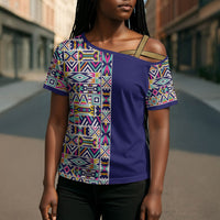 African Ndebele Art Patterns Cross Shoulder Shirt Navy Blue Half Style
