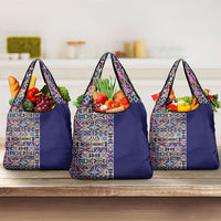 African Ndebele Art Patterns Grocery Bag Navy Blue Half Style