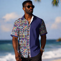 African Ndebele Art Patterns Hawaiian Shirt Navy Blue Half Style