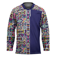 African Ndebele Art Patterns Hockey Jersey Navy Blue Half Style