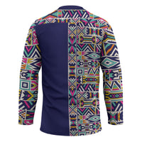 African Ndebele Art Patterns Hockey Jersey Navy Blue Half Style