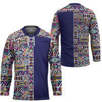 African Ndebele Art Patterns Hockey Jersey Navy Blue Half Style