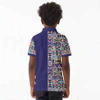 African Ndebele Art Patterns Kid Polo Shirt Navy Blue Half Style