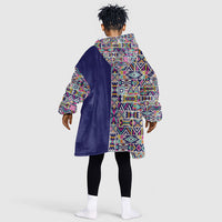 African Ndebele Art Patterns Kid Wearable Blanket Hoodie Navy Blue Half Style