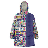 African Ndebele Art Patterns Kid Wearable Blanket Hoodie Navy Blue Half Style