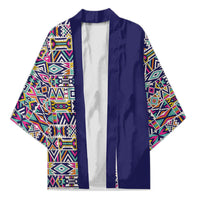 African Ndebele Art Patterns Kimono Navy Blue Half Style