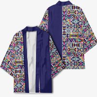 African Ndebele Art Patterns Kimono Navy Blue Half Style